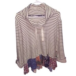 John Mark Striped Cowl Neck Tab Sleeve Cotton Rayon Pullover Size XL